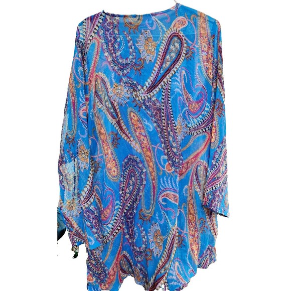 Priya India Peasant Embellished Top Sheer Size Large Hippie Boho Gypsy - Picture 6 of 8